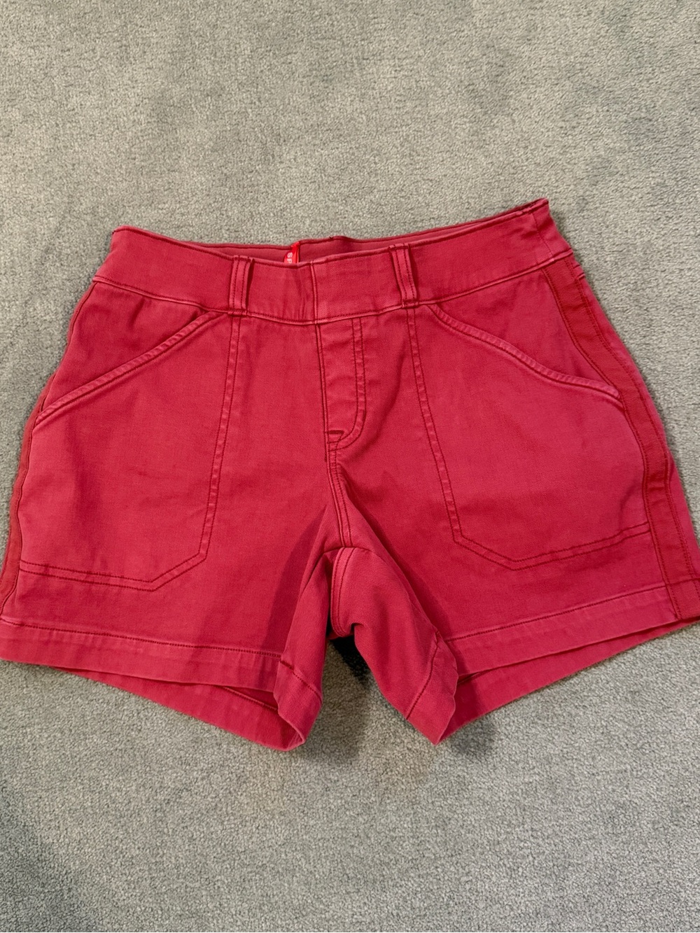 SPANX - Stretch Twill Shorts - Distressed Red- Size Small - Pull On High Waist - Picture 2 of 7